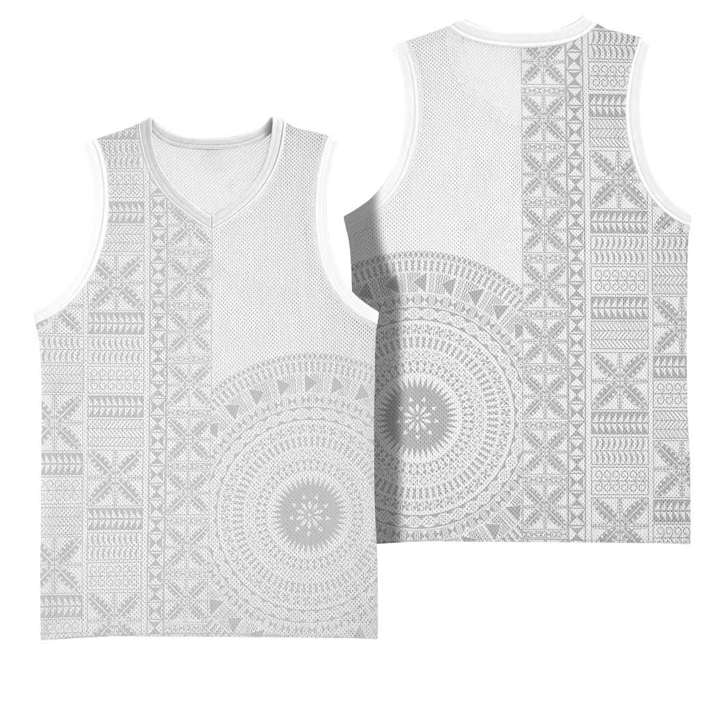 Niue White Sunday Basketball Jersey Half Hiapo Pattern Vibes - Polynesian Pride