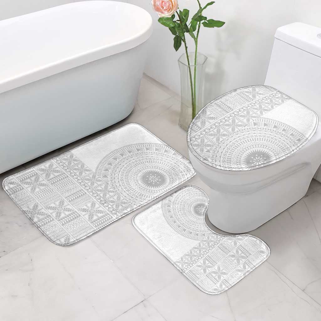 Niue White Sunday Bathroom Set Half Hiapo Pattern Vibes - Polynesian Pride