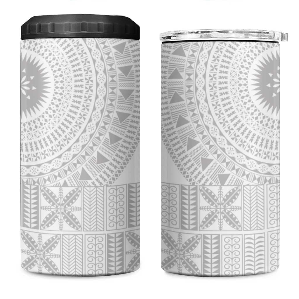 Niue White Sunday 4 in 1 Can Cooler Tumbler Half Hiapo Pattern Vibes - Polynesian Pride