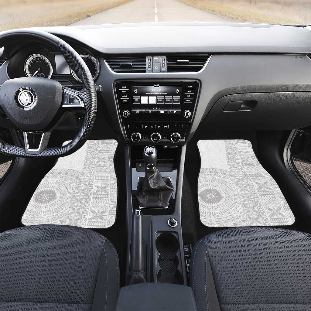 Niue White Sunday Car Mats Half Hiapo Pattern Vibes - Polynesian Pride
