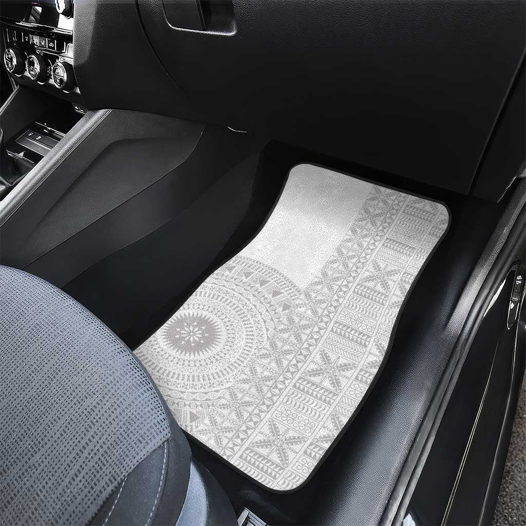 Niue White Sunday Car Mats Half Hiapo Pattern Vibes - Polynesian Pride