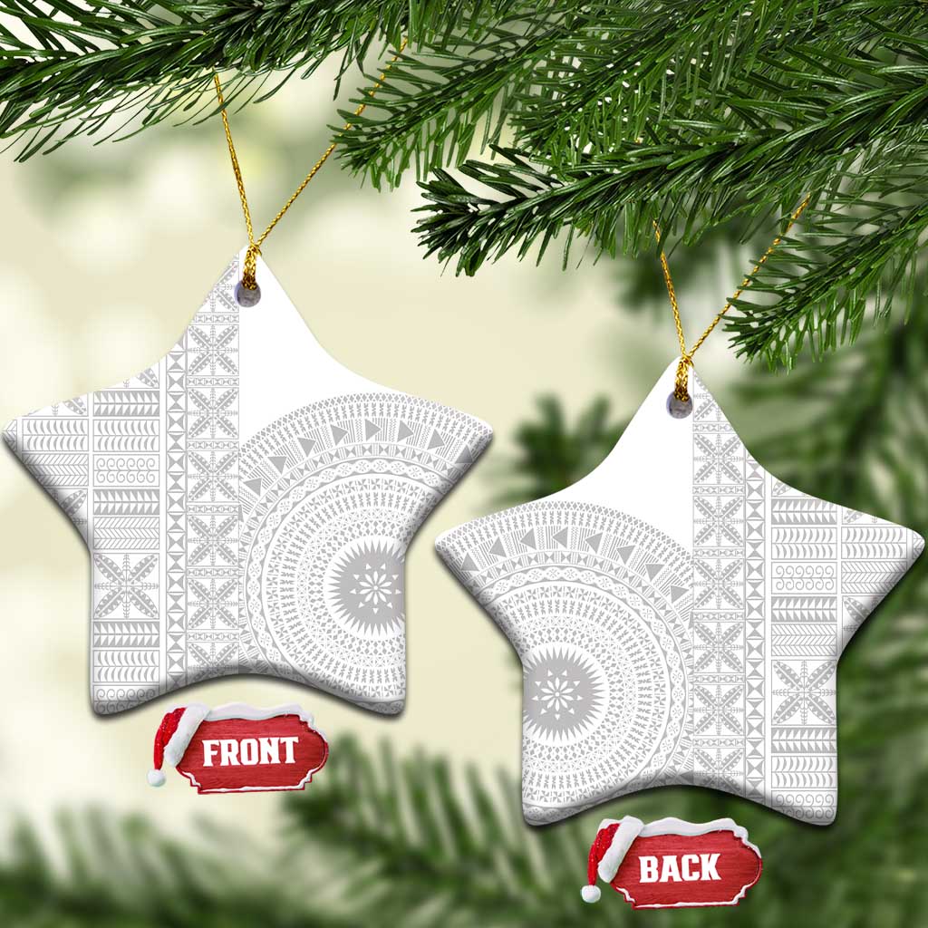 Niue White Sunday Ceramic Ornament Half Hiapo Pattern Vibes - Polynesian Pride