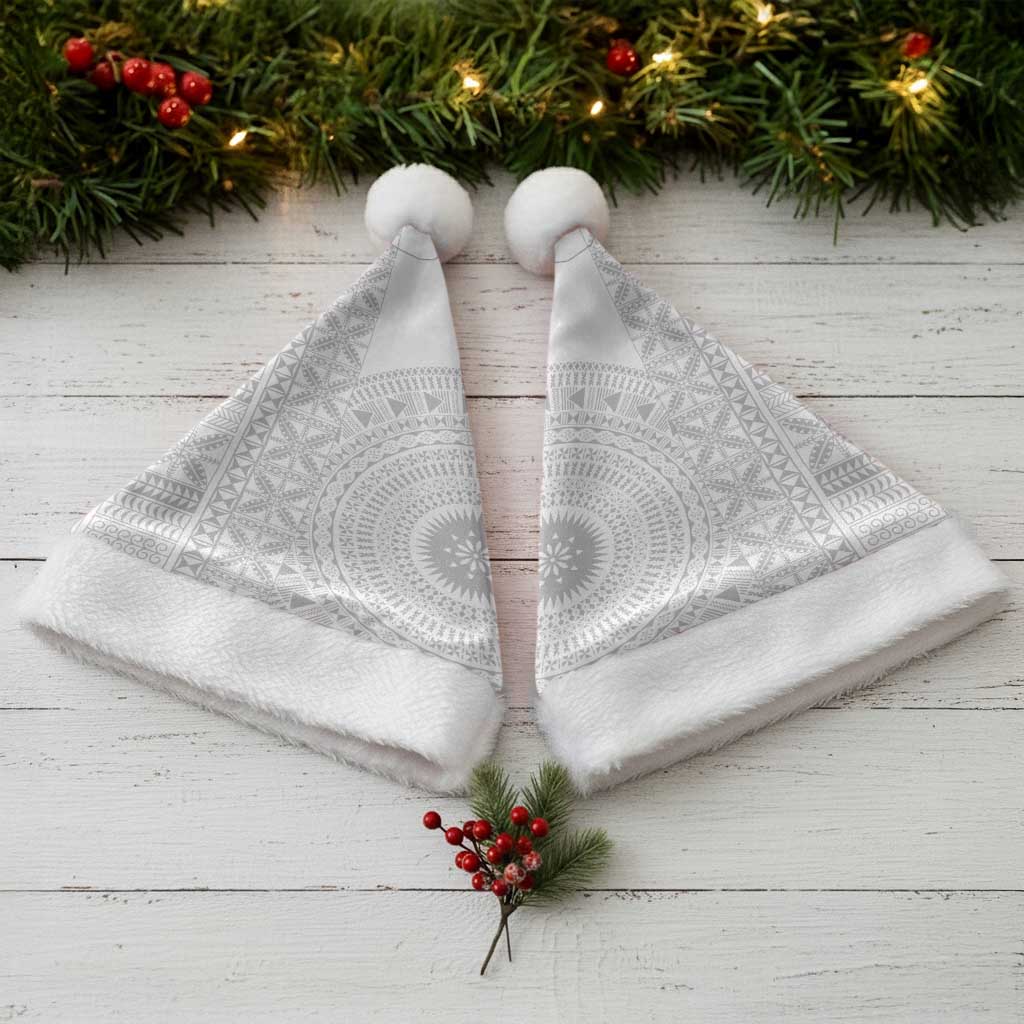 Niue White Sunday Christmas Santa Hat Half Hiapo Pattern Vibes - Polynesian Pride