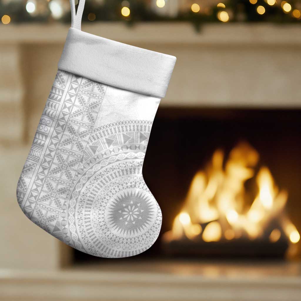 Niue White Sunday Christmas Stocking Half Hiapo Pattern Vibes - Polynesian Pride