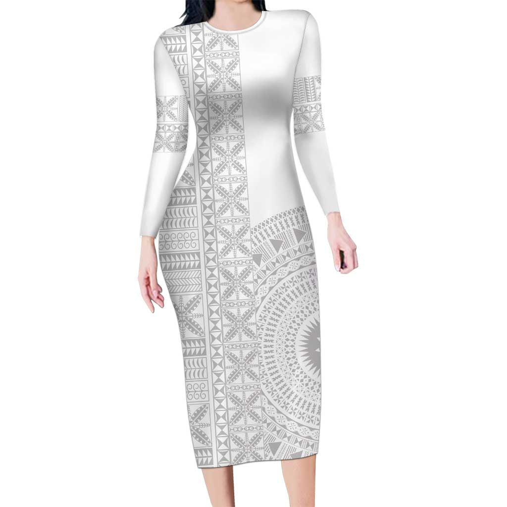 Niue White Sunday Family Matching Long Sleeve Bodycon Dress and Hawaiian Shirt Half Hiapo Pattern Vibes - Polynesian Pride