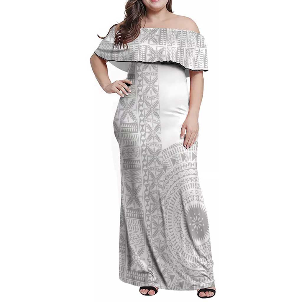 Niue White Sunday Family Matching Off Shoulder Maxi Dress and Hawaiian Shirt Half Hiapo Pattern Vibes - Polynesian Pride