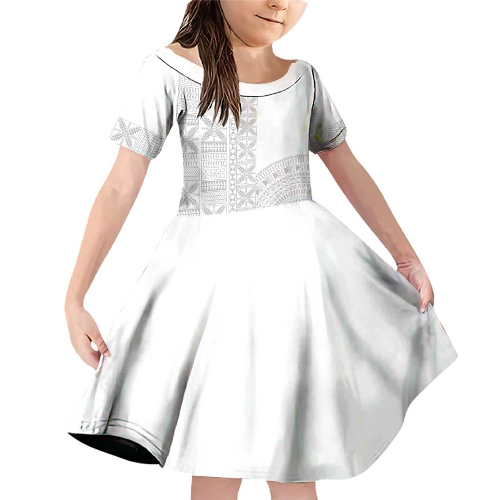 Niue White Sunday Family Matching Off Shoulder Short Dress and Hawaiian Shirt Half Hiapo Pattern Vibes - Polynesian Pride