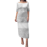 Niue White Sunday Family Matching Puletasi and Hawaiian Shirt Half Hiapo Pattern Vibes - Polynesian Pride