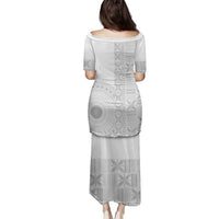 Niue White Sunday Family Matching Puletasi and Hawaiian Shirt Half Hiapo Pattern Vibes - Polynesian Pride