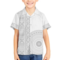 Niue White Sunday Family Matching Short Sleeve Bodycon Dress and Hawaiian Shirt Half Hiapo Pattern Vibes - Polynesian Pride