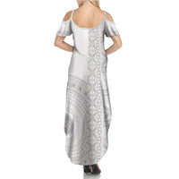 Niue White Sunday Family Matching Summer Maxi Dress and Hawaiian Shirt Half Hiapo Pattern Vibes - Polynesian Pride
