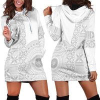 Niue White Sunday Hoodie Dress Half Hiapo Pattern Vibes - Polynesian Pride