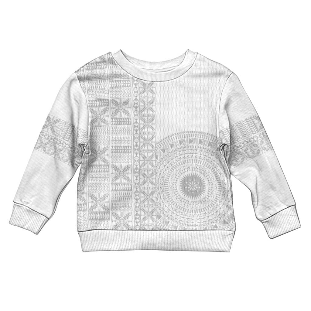 Niue White Sunday Kid Ugly Christmas Sweater Half Hiapo Pattern Vibes - Polynesian Pride