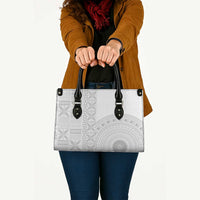 Niue White Sunday Leather Bag Half Hiapo Pattern Vibes - Polynesian Pride