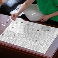 Niue White Sunday Puzzle Half Hiapo Pattern Vibes - Polynesian Pride