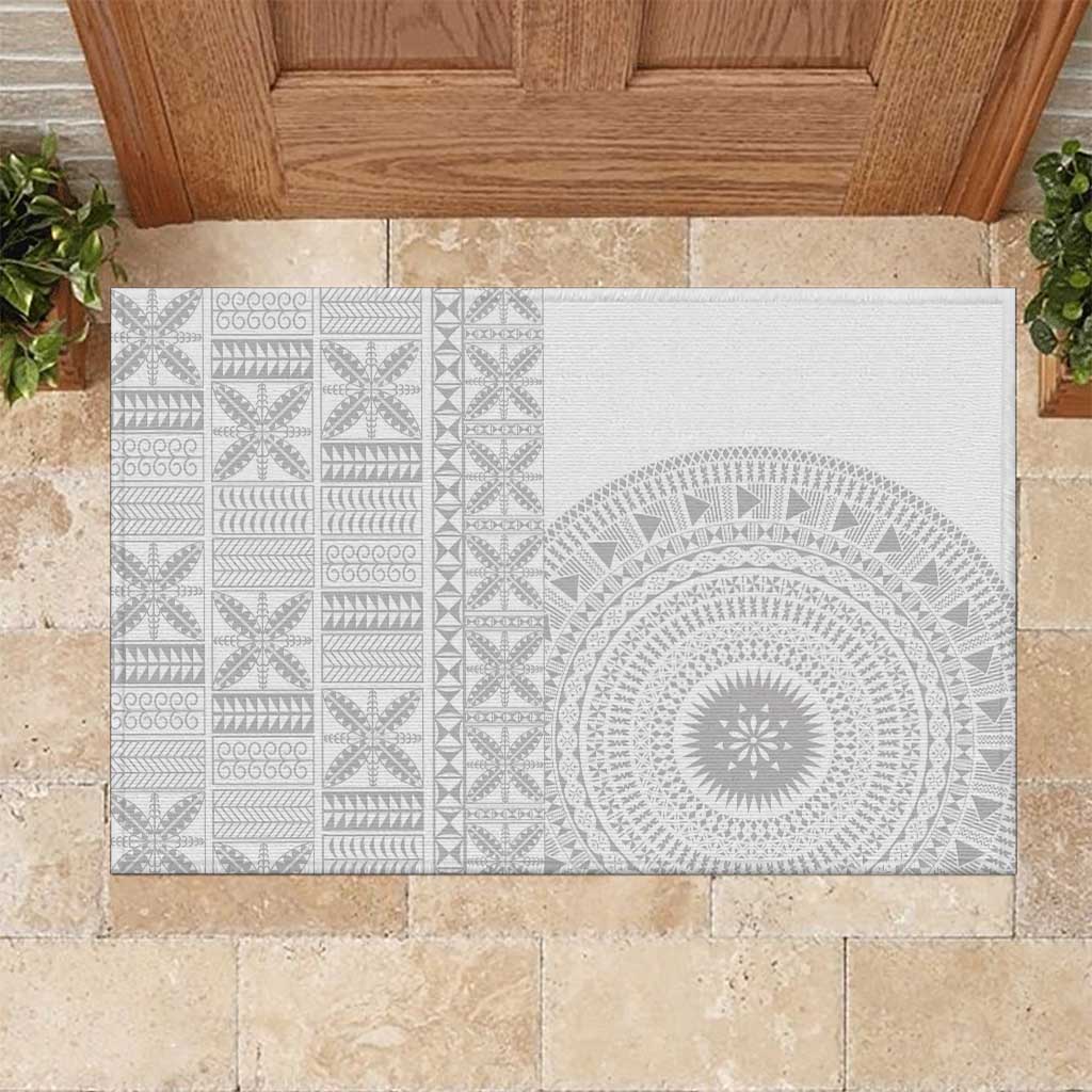 Niue White Sunday Rubber Doormat Half Hiapo Pattern Vibes - Polynesian Pride