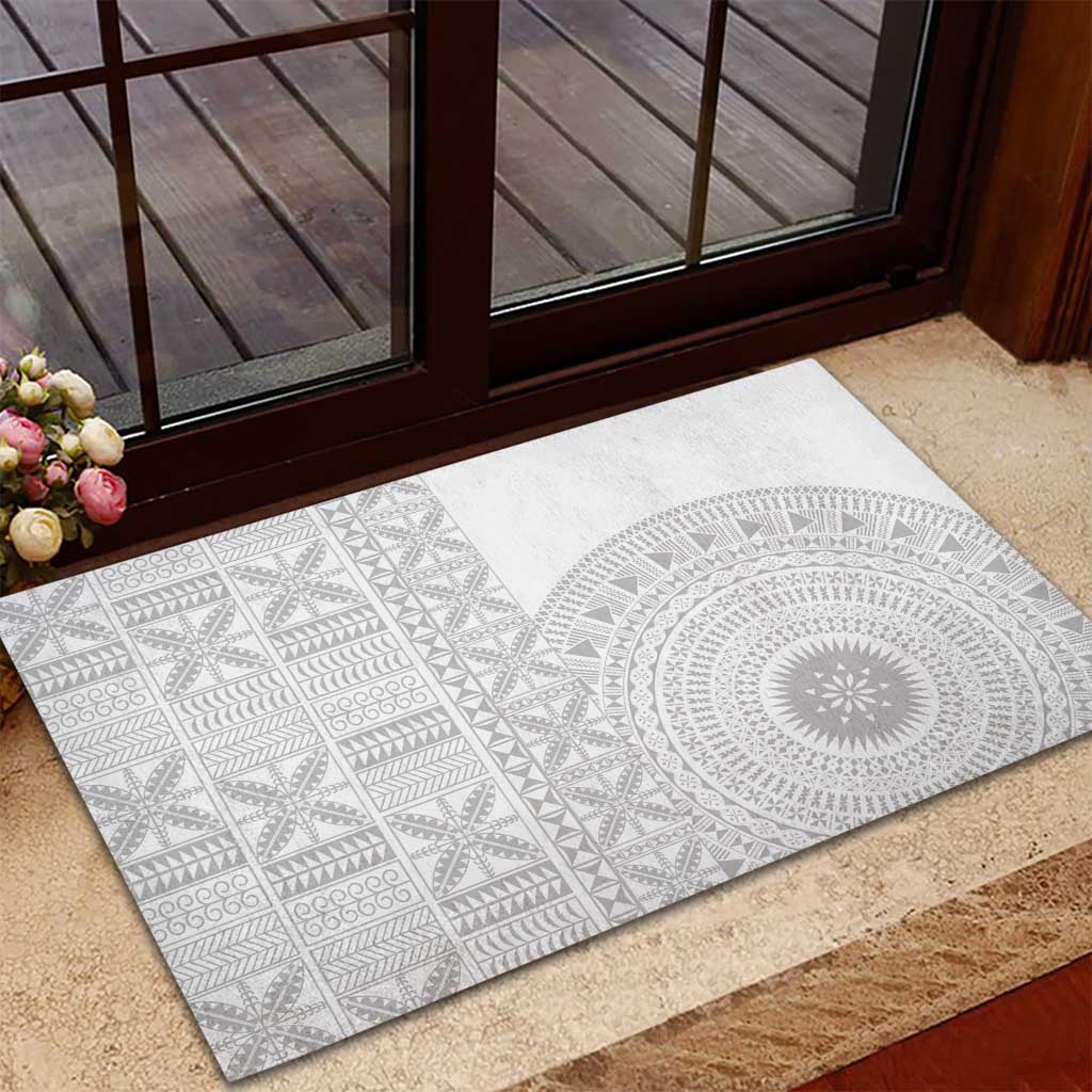 Niue White Sunday Rubber Doormat Half Hiapo Pattern Vibes - Polynesian Pride