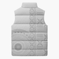 Niue White Sunday Sleeveless Puffer Jacket Half Hiapo Pattern Vibes - Polynesian Pride