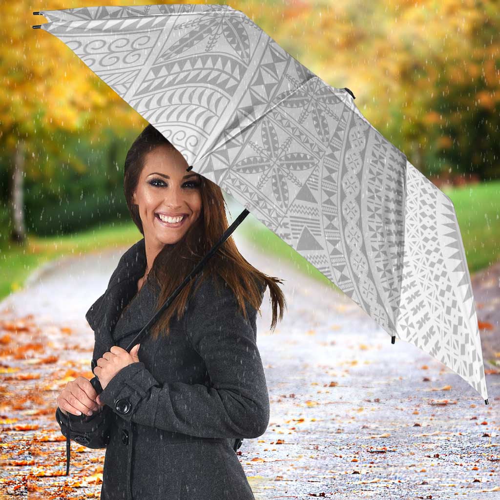 Niue White Sunday Umbrella Half Hiapo Pattern Vibes - Polynesian Pride