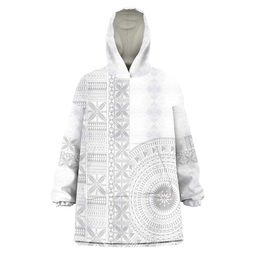 Niue White Sunday Wearable Blanket Hoodie Half Hiapo Pattern Vibes LT14 One Size White - Polynesian Pride