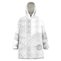Niue White Sunday Wearable Blanket Hoodie Half Hiapo Pattern Vibes LT14 One Size White - Polynesian Pride