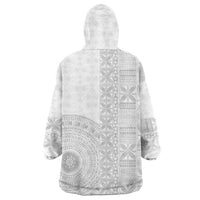 Niue White Sunday Wearable Blanket Hoodie Half Hiapo Pattern Vibes LT14 - Polynesian Pride