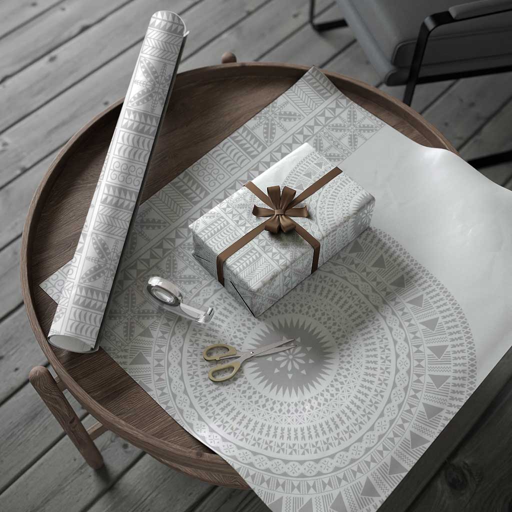 Niue White Sunday Wrapping Paper Half Hiapo Pattern Vibes - Polynesian Pride