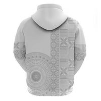Niue White Sunday Zip Hoodie Half Hiapo Pattern Vibes - Polynesian Pride
