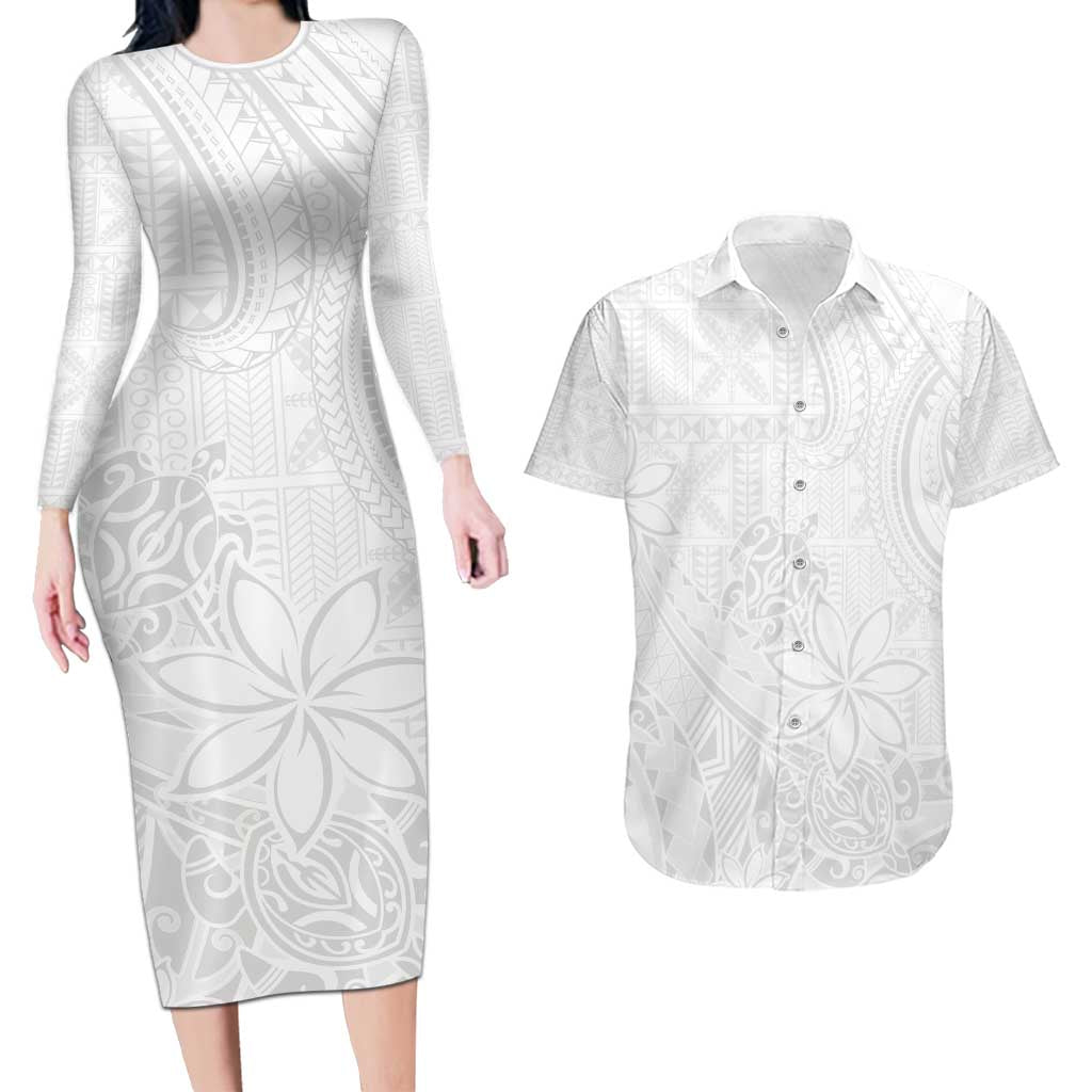 Tapu Fanau Ia Niue Couples Matching Long Sleeve Bodycon Dress and Hawaiian Shirt Happy White Sunday Unique Hiapo - Polynesian Pride