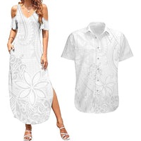 Tapu Fanau Ia Niue Couples Matching Summer Maxi Dress and Hawaiian Shirt Happy White Sunday Unique Hiapo LT14 White - Polynesian Pride