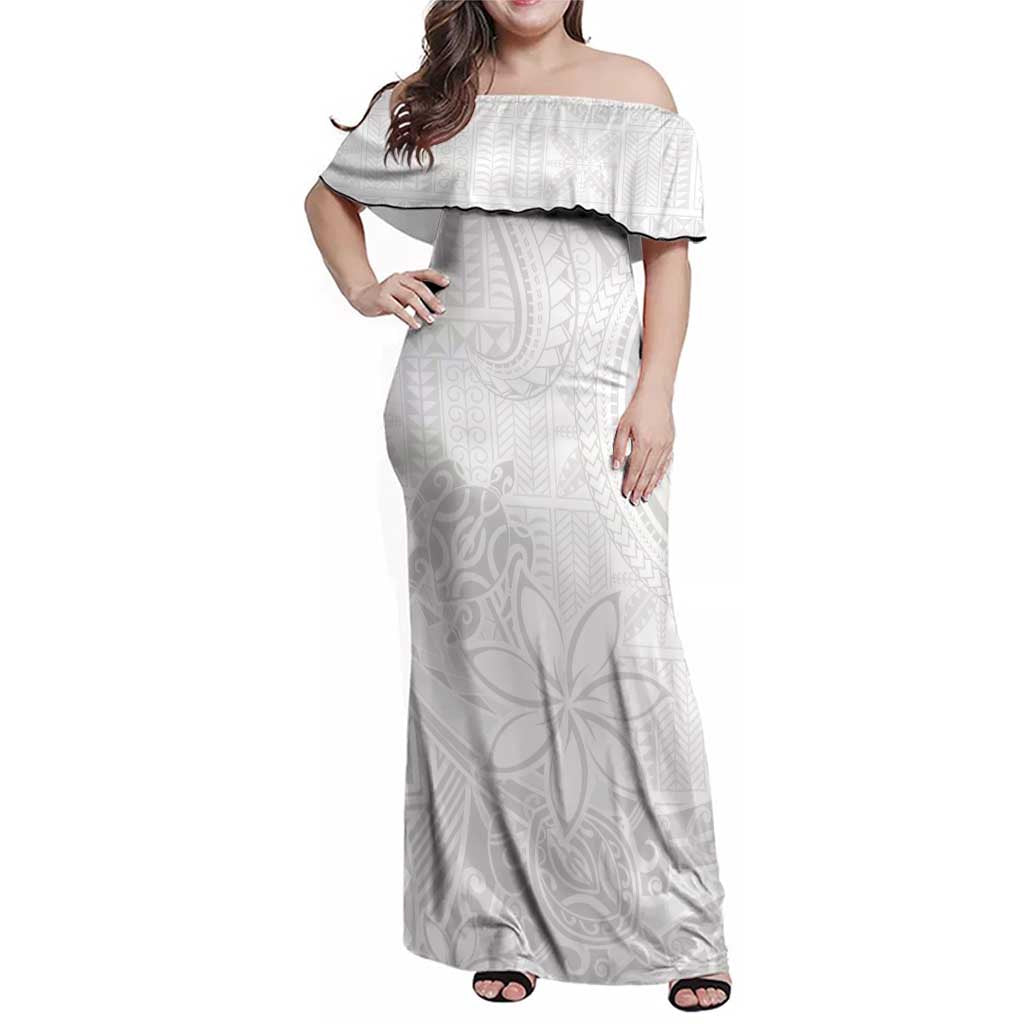 Tapu Fanau Ia Niue Family Matching Off Shoulder Maxi Dress and Hawaiian Shirt Happy White Sunday Unique Hiapo LT14 Mom's Dress White - Polynesian Pride