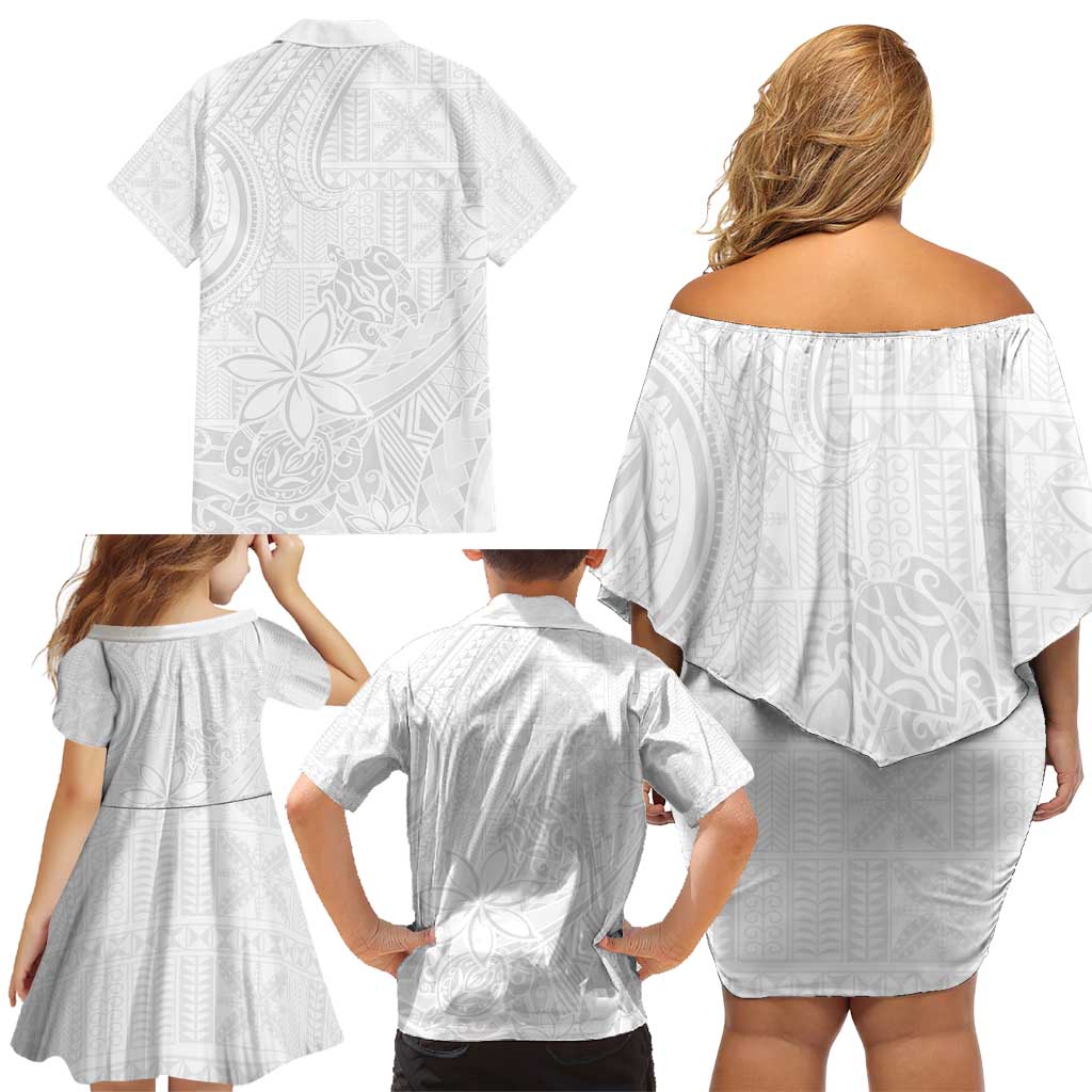 Tapu Fanau Ia Niue Family Matching Off Shoulder Short Dress and Hawaiian Shirt Happy White Sunday Unique Hiapo LT14 - Polynesian Pride