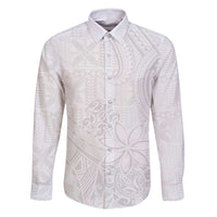 Tapu Fanau Ia Niue Family Matching Off Shoulder Short Dress and Hawaiian Shirt Happy White Sunday Unique Hiapo LT14 Dad's Shirt - Long Sleeve White - Polynesian Pride