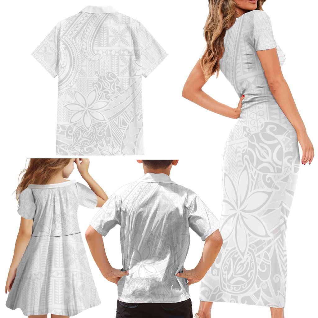 Tapu Fanau Ia Niue Family Matching Short Sleeve Bodycon Dress and Hawaiian Shirt Happy White Sunday Unique Hiapo LT14 - Polynesian Pride