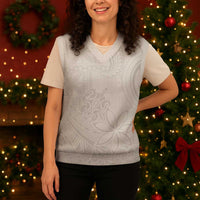 Tapu Fanau Ia Niue Christmas Knitted V-Neck Vest Happy White Sunday Unique Hiapo - Polynesian Pride