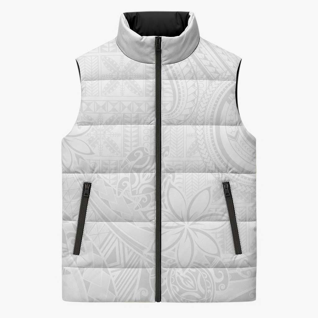 Tapu Fanau Ia Niue Sleeveless Puffer Jacket Happy White Sunday Unique Hiapo - Polynesian Pride