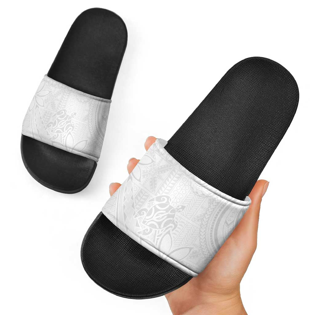 Tapu Fanau Ia Niue Slide Sandals Happy White Sunday Unique Hiapo - Polynesian Pride