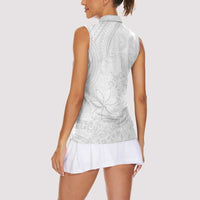 Tapu Fanau Ia Niue Women Sleeveless Polo Shirt Happy White Sunday Unique Hiapo - Polynesian Pride