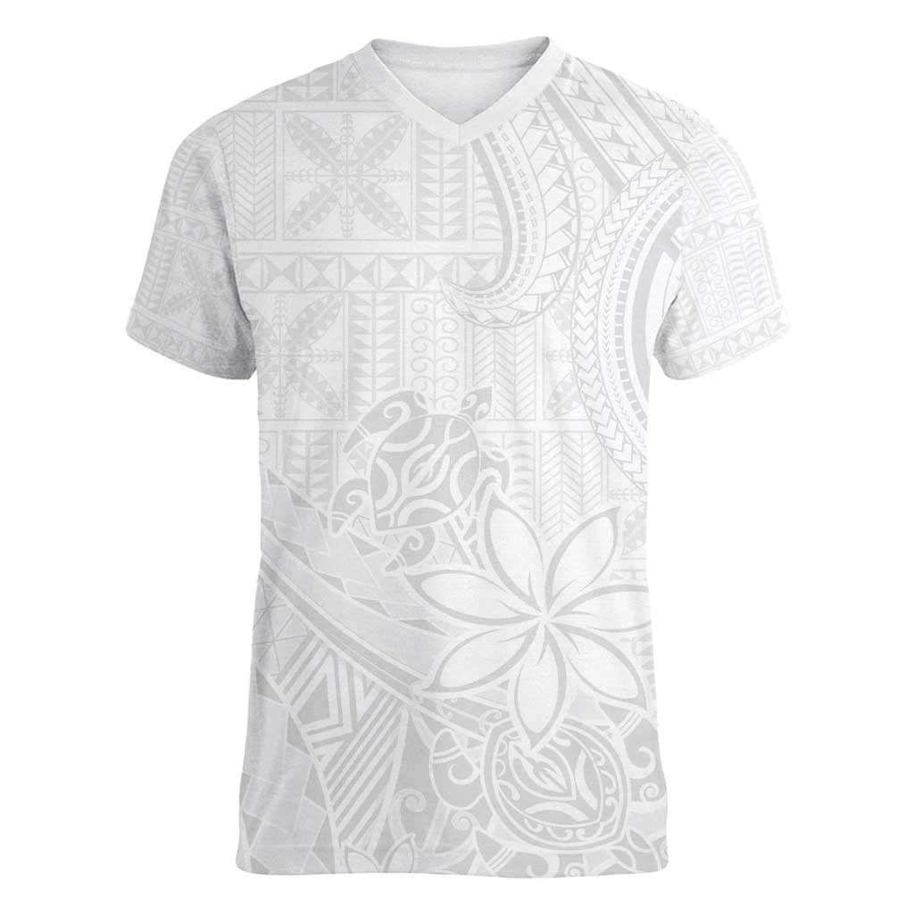 Tapu Fanau Ia Niue Women V-Neck T-Shirt Happy White Sunday Unique Hiapo LT14 Female White - Polynesian Pride