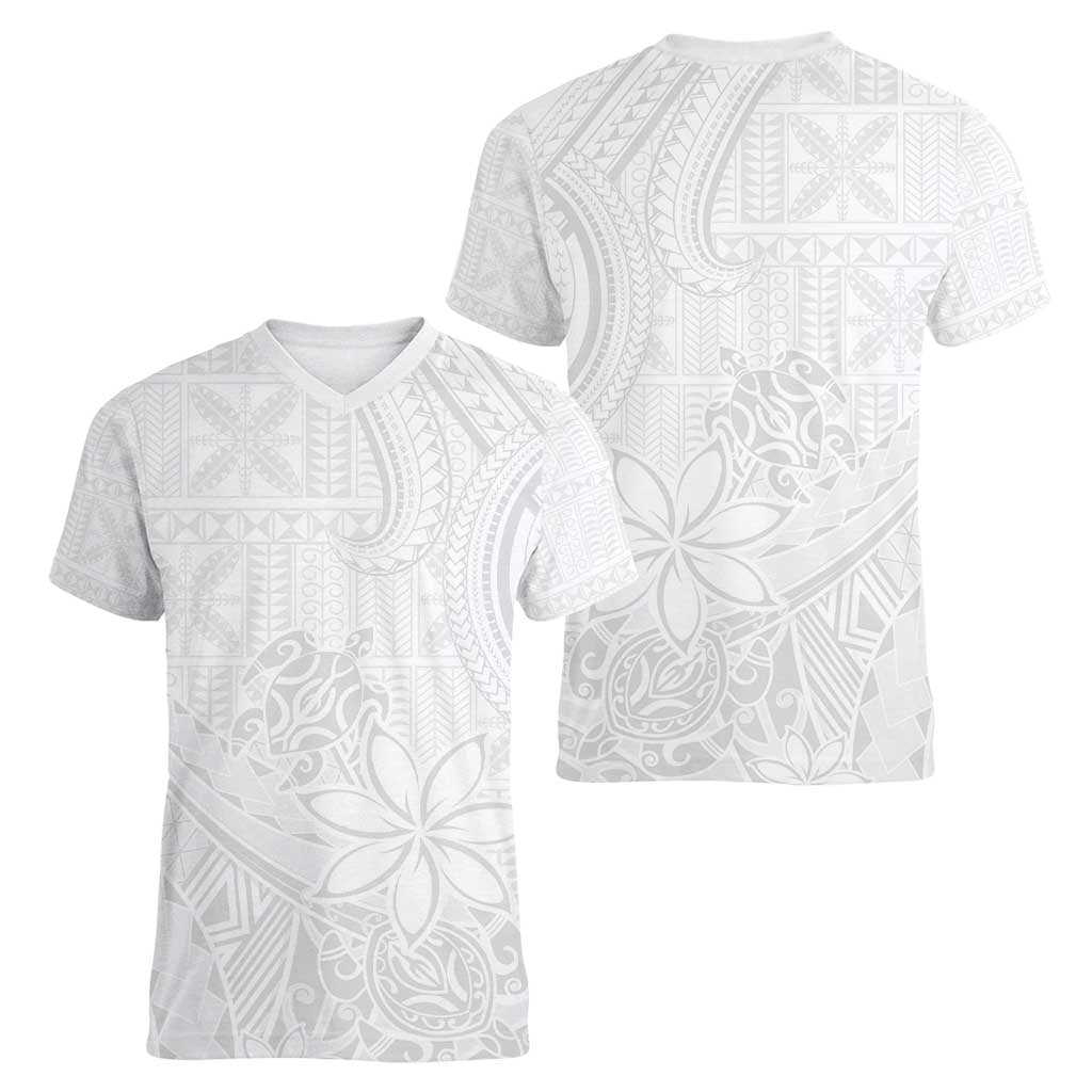 Tapu Fanau Ia Niue Women V-Neck T-Shirt Happy White Sunday Unique Hiapo LT14 - Polynesian Pride