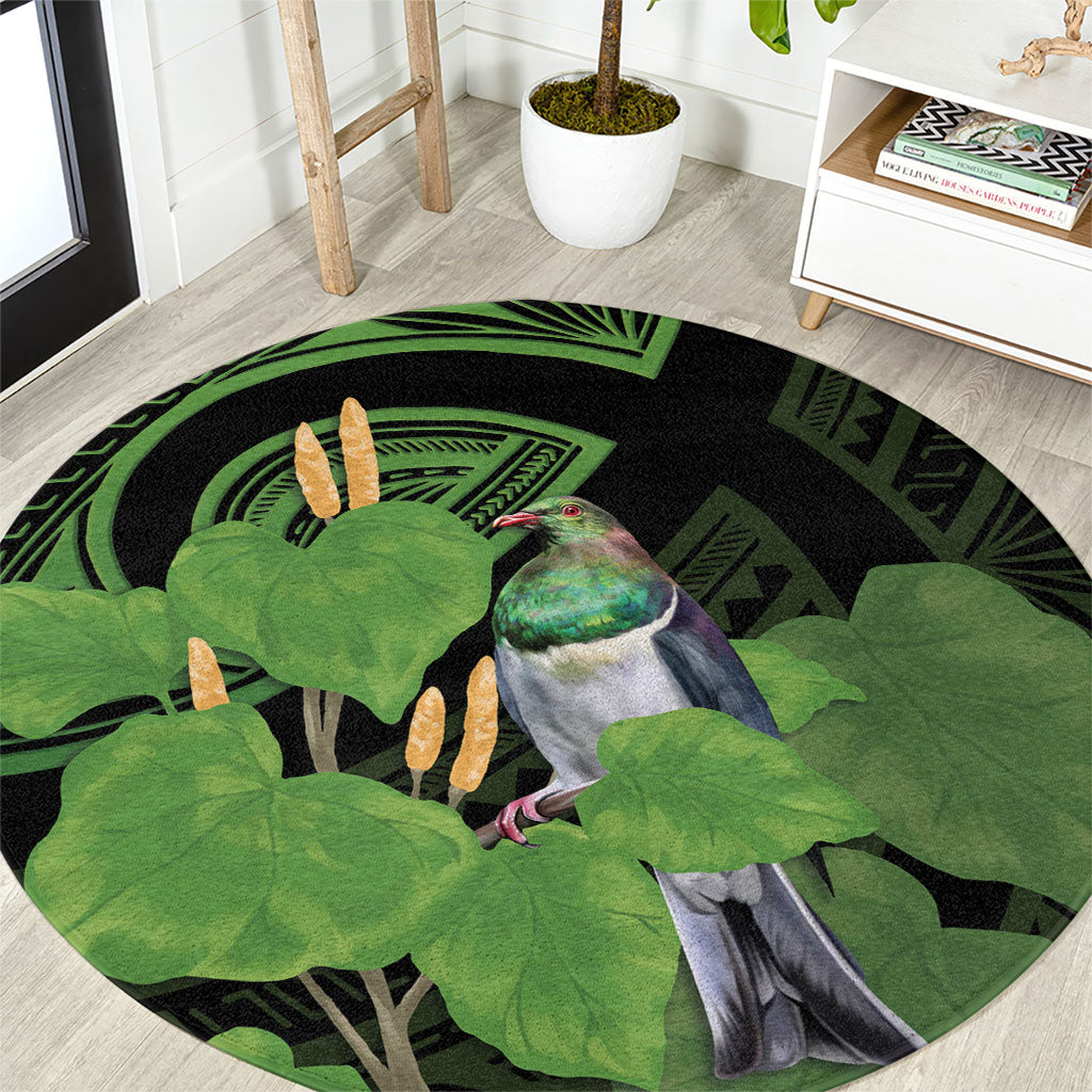 Kawakawa Rongoa Maori Kereru New Zealand Round Carpet LT14 Green - Polynesian Pride