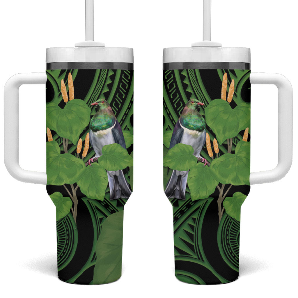Kawakawa Rongoa Maori Kereru New Zealand Tumbler With Handle LT14 One Size: 40 oz Green - Polynesian Pride