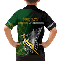 Personalised New Zealand and South Africa Rugby Family Matching Off Shoulder Long Sleeve Dress and Hawaiian Shirt 2023 World Cup Final All Black Springboks Together LT14 - Polynesian Pride