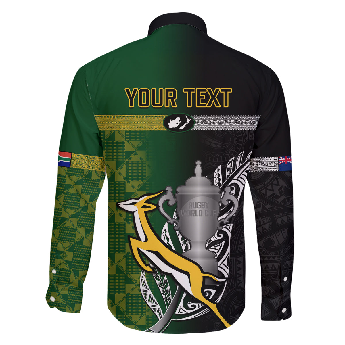 Personalised New Zealand and South Africa Rugby Family Matching Off Shoulder Short Dress and Hawaiian Shirt 2023 World Cup Final All Black Springboks Together LT14 - Polynesian Pride