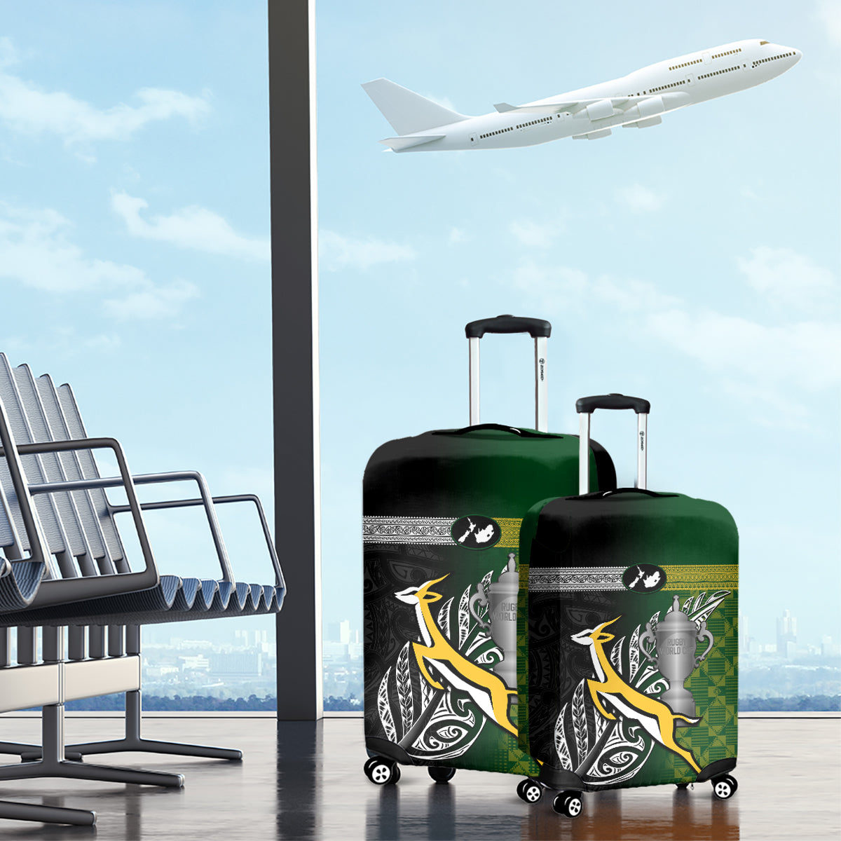 New Zealand and South Africa Rugby Luggage Cover 2023 World Cup Final All Black Springboks Together LT14 - Polynesian Pride