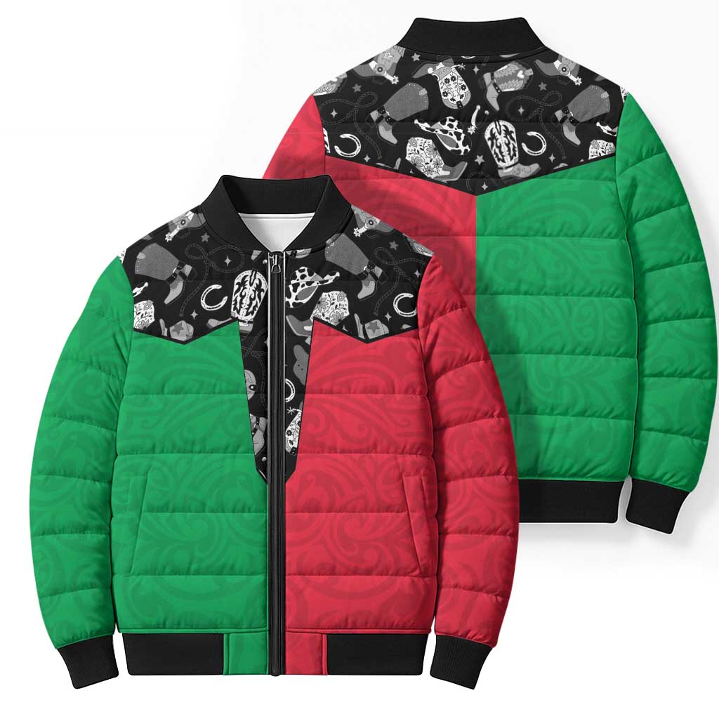 Vanuatu Cowboy Bomber Puffer Jacket Cowboy Symbols Split Stylized - Polynesian Pride