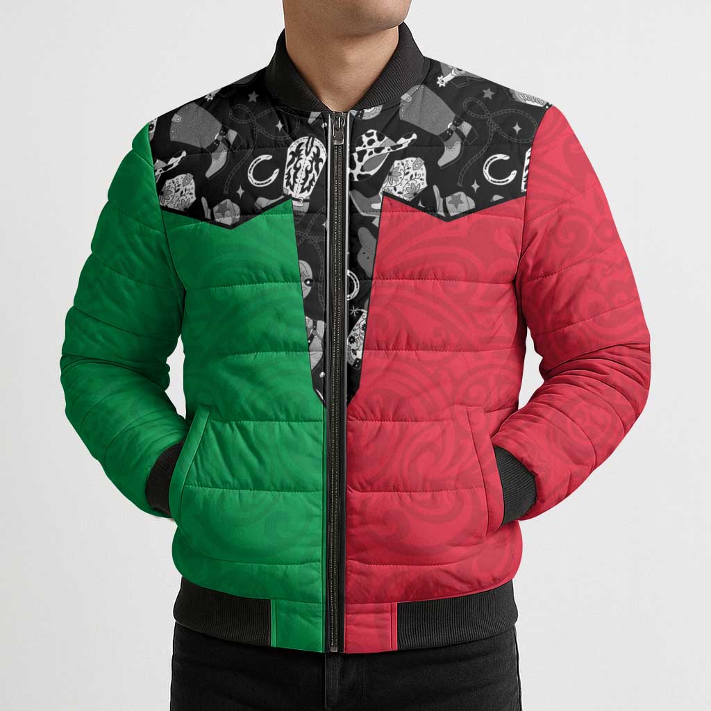 Vanuatu Cowboy Bomber Puffer Jacket Cowboy Symbols Split Stylized - Polynesian Pride