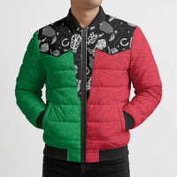Vanuatu Cowboy Bomber Puffer Jacket Cowboy Symbols Split Stylized - Polynesian Pride