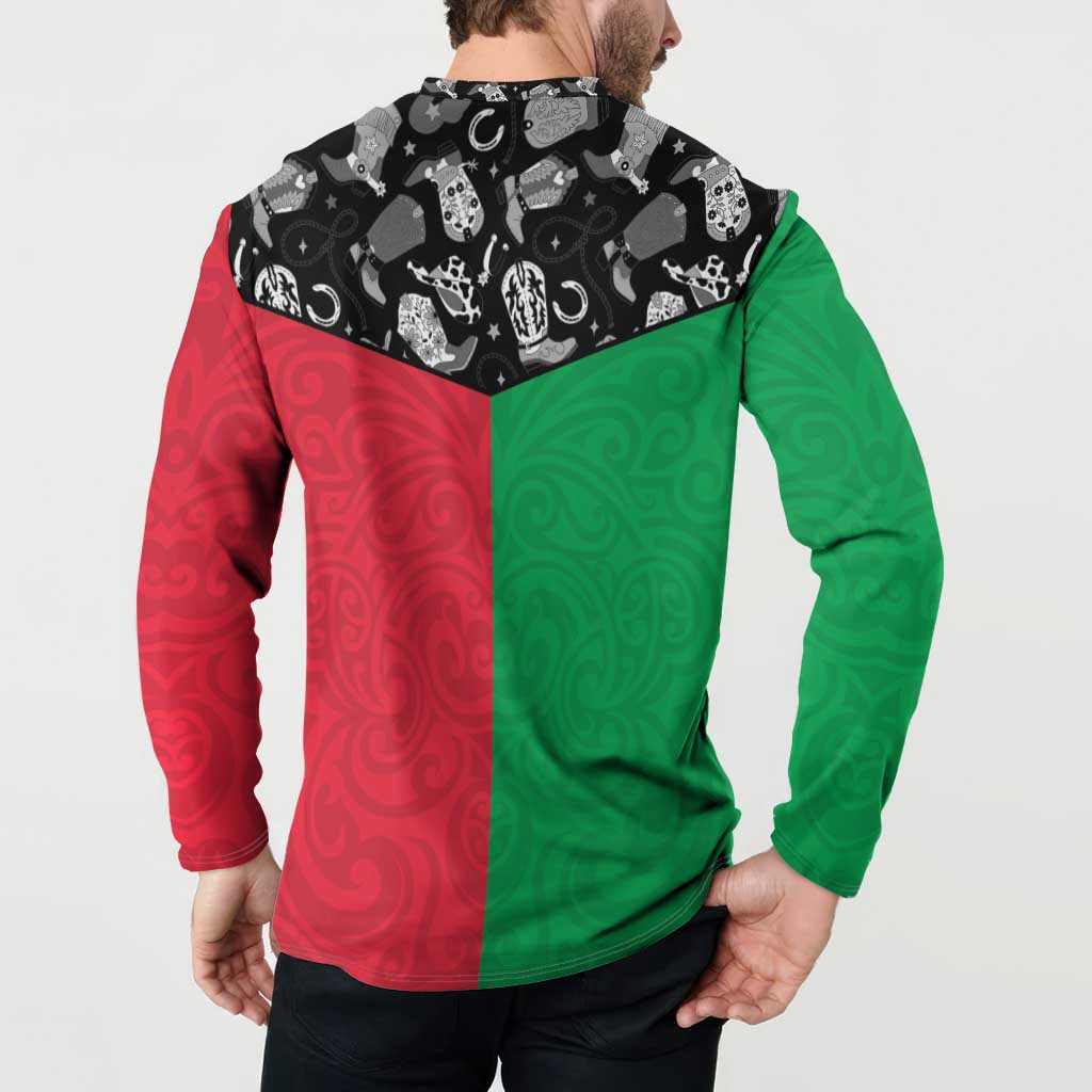 Vanuatu Cowboy Button Sweatshirt Cowboy Symbols Split Stylized - Polynesian Pride