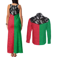 Vanuatu Cowboy Couples Matching Tank Maxi Dress and Long Sleeve Button Shirt Cowboy Symbols Split Stylized - Polynesian Pride